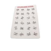 304 Stainless Steel Stud Earring Set, Butterfly, fashion jewelry & for woman, original color, 6.50x8.50x12.50mm, 12Pairs/Lot, Sold By Lot