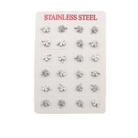 304 Stainless Steel Stud Earring Set, Four Leaf Clover, fashion jewelry & for woman, original color, 9.50x7x13mm, 12Pairs/Lot, Sold By Lot