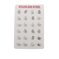 304 rustfrit stål Stud Earring Set, Måne og stjerne, mode smykker & for kvinde, oprindelige farve, 9.50x7.50x13mm, 12par/Lot, Solgt af Lot
