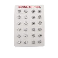304 rustfrit stål Stud Earring Set, mode smykker & for kvinde, oprindelige farve, 8.50x7x13mm, 12par/Lot, Solgt af Lot