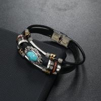 Stainless Steel Jewelry Bracelet, 201 Stainless Steel, with Faux Leather & Copper Coated Plastic & Tibetan Style, fashion jewelry & for man, more colors for choice, 2.5CM, Length:Approx 21 cm, Sold By PC