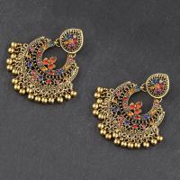 Tibetan Style Stud Earring, plated, fashion jewelry & for woman & with rhinestone, nickel, lead & cadmium free, 50x70mm, Sold By Pair