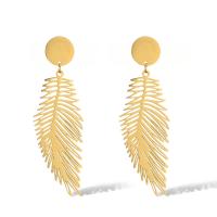 Titanium Steel  Earring Leaf plated & for woman golden Sold By Pair
