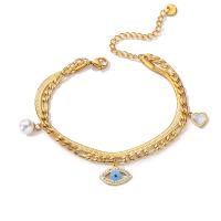 Bracelet Evil Eye bijoux, Acier titane, avec perle de plastique, Placage, styles différents pour le choix & pavé de micro zircon & pour femme, doré, Vendu par PC