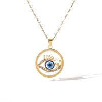 Collier Evil Eye bijoux, Acier titane, avec 5CM chaînes de rallonge, Placage, styles différents pour le choix & pavé de micro zircon & pour femme, Or, Longueur:Environ 40 cm, Vendu par PC