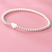 925 Sterling Silver Bangle Bracelet, Heart, plated, for woman, silver color, Length:Approx 17 cm, Sold By PC