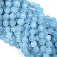 Perles bijoux en pierres gemmes, aigue-marine, Rond, poli, DIY & normes différentes pour le choix, bleu, Longueur:Environ 38 cm, Vendu par PC