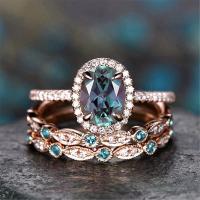 Cink Alloy Finger Ring, modni nakit & za žene & s Rhinestone, porasla zlatnu boju, nikal, olovo i kadmij besplatno, Prodano By Set