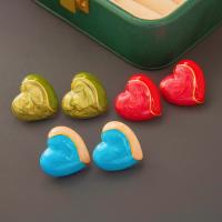 Brass Stud Earring Heart gold color plated fashion jewelry & for woman & enamel nickel lead & cadmium free Sold By Pair