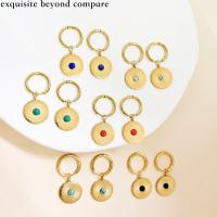Titanium Steel  Earring with Turquoise Flat Round Vacuum Ion Plating vintage & fashion jewelry & for woman nickel lead & cadmium free Sold By Pair