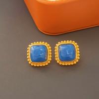 Brass Stud Earring, Square, gold color plated, fashion jewelry & for woman & enamel, blue, nickel, lead & cadmium free, 17x17mm, Sold By Pair