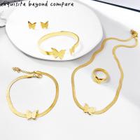 Jewelry Sets Titanium Steel Butterfly Vacuum Ion Plating fashion jewelry & for woman & frosted nickel lead & cadmium free Sold By PC