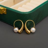 Messing Tropfen Ohrringe, mit Kunststoff Perlen, goldfarben plattiert, Vintage & Modeschmuck & für Frau, weiß, frei von Nickel, Blei & Kadmium, 20x22mm, verkauft von Paar