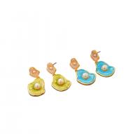 Brass Drop Earring, with Plastic Pearl, gold color plated, vintage & fashion jewelry & for woman & enamel, more colors for choice, nickel, lead & cadmium free, 15x32mm, Sold By Pair