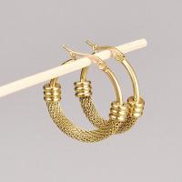 Stainless Steel Hoop Earring 304 Stainless Steel Donut Galvanic plating fashion jewelry & for woman golden 25mm Sold By Pair