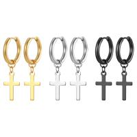 Huggie Hoop Drop Earring 316 Stainless Steel Cross Galvanic plating fashion jewelry & Unisex Sold By Pair