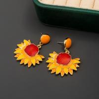 Brass Drop Earring, Sunflower, gold color plated, vintage & fashion jewelry & for woman & enamel, mixed colors, nickel, lead & cadmium free, 30x40mm, Sold By Pair