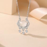 Cubic Zircon Micro Pave 925 Sterling Silver Necklace with Chalcedony with 1.97inch extender chain plated fashion jewelry & micro pave cubic zirconia & for woman nickel lead & cadmium free Length Approx 15.74 Inch Sold By PC