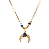 Stainless Steel Jewelry Necklace 304 Stainless Steel with Lapis Lazuli & Plastic Pearl with 2.17inch extender chain 18K gold plated fashion jewelry & for woman 20mm Sold Per Approx 14.76 Inch Strand