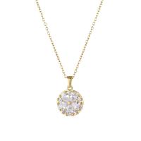 Stainless Steel Jewelry Necklace, 304 Stainless Steel, with 1.97inch extender chain, Vacuum Plating, fashion jewelry & micro pave cubic zirconia & for woman, golden, 22x15mm, Sold Per Approx 15.75 Inch Strand
