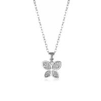 Titanium Steel Necklace, Butterfly, fashion jewelry & micro pave cubic zirconia & for woman, silver color, Sold Per Approx 15.75 Inch Strand