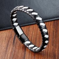 PU Leather Cord Bracelets, with 304 Stainless Steel, polished, for man, more colors for choice, Length:21 cm, Sold By PC