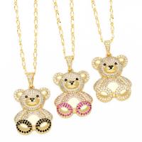 Cubic Zircon Micro Pave Brass Necklace, with 5cm extender chain, Bear, plated, fashion jewelry & micro pave cubic zirconia, more colors for choice, nickel, lead & cadmium free, 39x22mm, Length:45 cm, Sold By PC