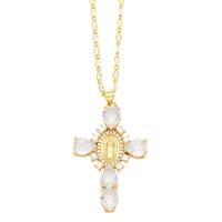 Cubic Zircon Micro Pave Brass Necklace, with 5cm extender chain, Cross, plated, fashion jewelry & micro pave cubic zirconia, more colors for choice, nickel, lead & cadmium free, 50x29mm, Length:45 cm, Sold By PC