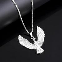 Tibetan Style Jewelry Necklace, with 304 Stainless Steel Chain, Eagle, plated, fashion jewelry & with rhinestone, more colors for choice, nickel, lead & cadmium free, 48x50mm, Length:70 cm, Sold By PC