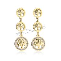 Titanium Steel  Earring, Tree, plated, different styles for choice & micro pave cubic zirconia & for woman, golden, Sold By Pair