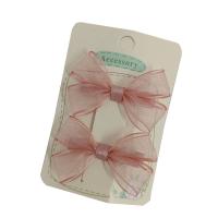 Alligator Hair Clip Spun Silk with Iron Bowknot 2 pieces & for children pink 60mm Sold By Set