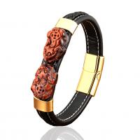 PU Leather Cord Bracelets with Tiger Eye & 304 Stainless Steel plated Unisex Length Approx 21 cm Sold By PC