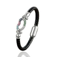 PU Leather Cord Bracelets with 304 Stainless Steel plated Unisex & micro pave cubic zirconia black Length Approx 21 cm Sold By PC