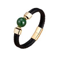 PU Leather Cord Bracelets with Gemstone & 304 Stainless Steel plated Unisex Length Approx 21 cm Sold By PC
