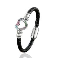 PU Leather Cord Bracelets, with 304 Stainless Steel, plated, Unisex & different styles for choice & micro pave cubic zirconia, more colors for choice, Length:Approx 21 cm, Sold By PC