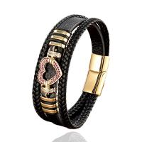 PU Leather Cord Bracelets with 304 Stainless Steel plated Unisex & micro pave cubic zirconia Length Approx 21 cm Sold By PC