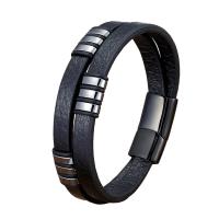 PU Leather Cord Bracelets with 304 Stainless Steel plated Unisex Length Approx 21 cm Sold By PC