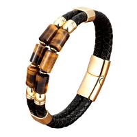 PU Leather Cord Bracelets, with Gemstone & 304 Stainless Steel, plated, Unisex & different styles for choice, black, Length:Approx 21 cm, Sold By PC