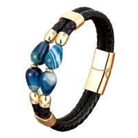 PU Leather Cord Bracelets with Gemstone & 304 Stainless Steel plated Unisex black Length Approx 21 cm Sold By PC