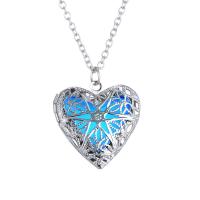 Collier de bijoux en alliage de zinc, coeur, Placage, pour femme & fluorescent, bleu, Vendu par PC