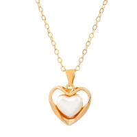Zinc Alloy Jewelry Necklace with Plastic Pearl with 5CM extender chain Heart plated for woman Length Approx 47 cm Sold By PC