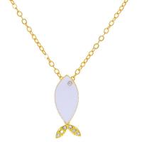 Zinc Alloy Jewelry Necklace with 5CM extender chain Fish plated for woman & enamel & with rhinestone Length Approx 45 cm Sold By PC