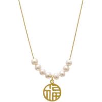 Zinklegierung Schmuck Halskette, mit Kunststoff Perlen, mit Verlängerungskettchen von 5CM, plattiert, für Frau, Goldfarbe, Länge:ca. 40 cm, verkauft von PC