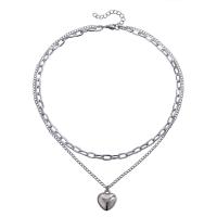 aleación de zinc collar, con 1.9inch extender cadena, Corazón, chapado en color de platina, Doble capa & para mujer, longitud aproximado 16.9 Inch, Vendido por UD