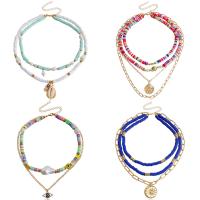 Zinklegierung Halskette, mit Polymer Ton, goldfarben plattiert, mehrschichtig & verschiedene Stile für Wahl & für Frau & mit Strass, Länge:ca. 14 ZollInch, verkauft von PC
