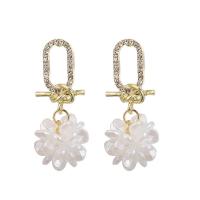 Zinc Alloy Drop Earring with Resin Flower gold color plated for woman & with rhinestone Sold By Pair