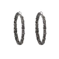 Tibetan Style Hoop Earring, plated, for woman & with rhinestone, 48x50mm, Sold By Pair