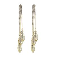 Zinc Alloy Tassel Earring with Resin Leaf gold color plated for woman & with rhinestone Sold By Pair