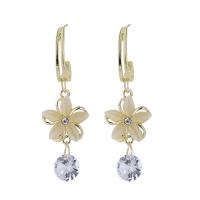 Zinc Alloy Drop Earring with Cats Eye Flower gold color plated micro pave cubic zirconia & for woman Sold By Pair