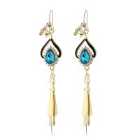 Zinc Alloy Tassel Earring with Crystal Phoenix gold color plated for woman & with rhinestone Sold By Pair